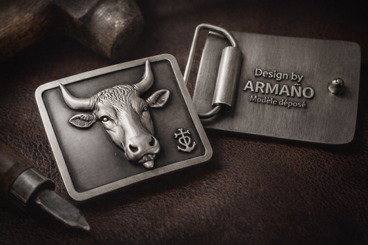 Boucle de ceinture Signature peinte à la main – Finition argent patiné | Modèle déposé