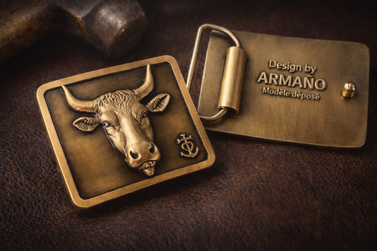 Boucle de ceinture Signature peinte à la main – Finition bronze patiné | Modèle déposé