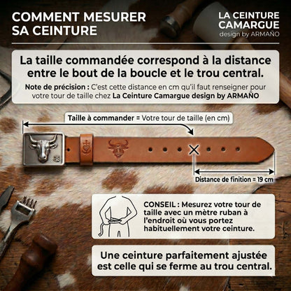 Ceinture Cuir Cognac Homme & Femme - Boucle Empreinte Argent | La Ceinture Camargue