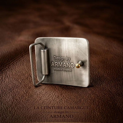 Ceinture Cuir Cognac Homme & Femme - Boucle Empreinte Argent | La Ceinture Camargue