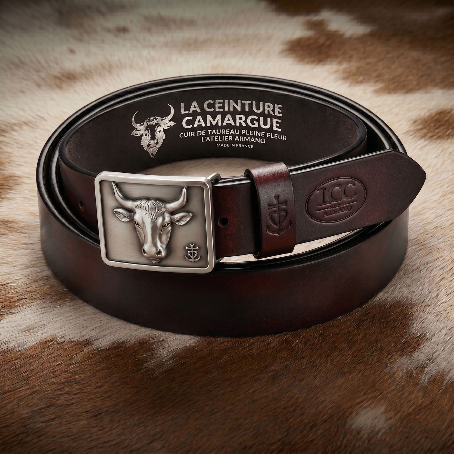 Ceinture Cuir Cognac Patiné Homme & Femme - Boucle Empreinte Argent | La Ceinture Camargue