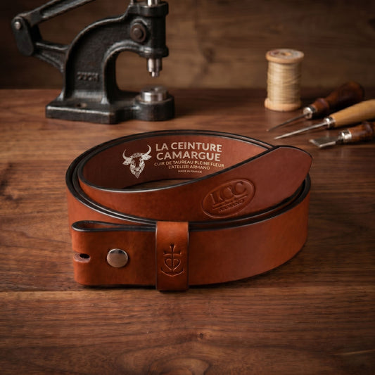 Ceinture cuir cognac 40 mm – Sans boucle