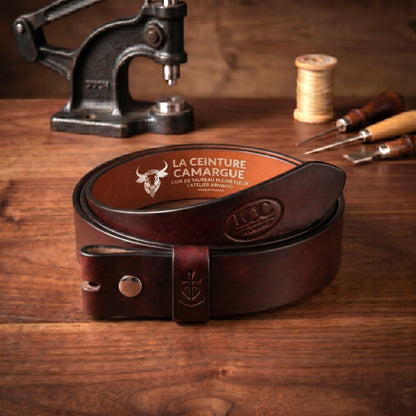 Ceinture cuir cognac patiné 40 mm – Sans boucle
