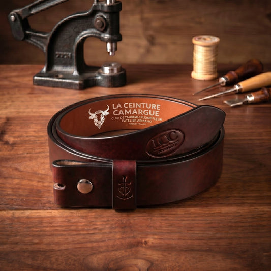 Ceinture cuir cognac patiné 40 mm – Sans boucle