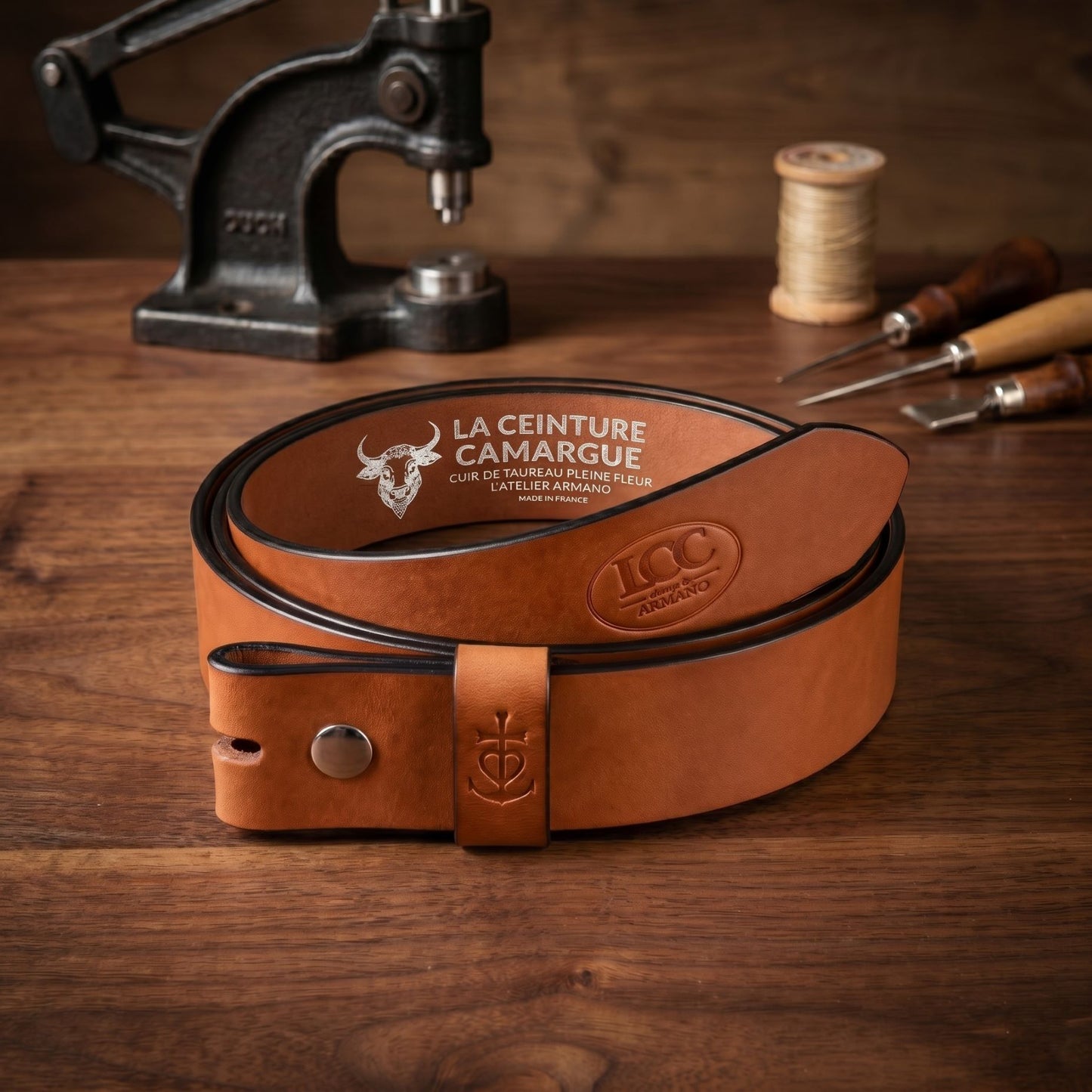 Ceinture cuir fauve 40 mm – Sans boucle