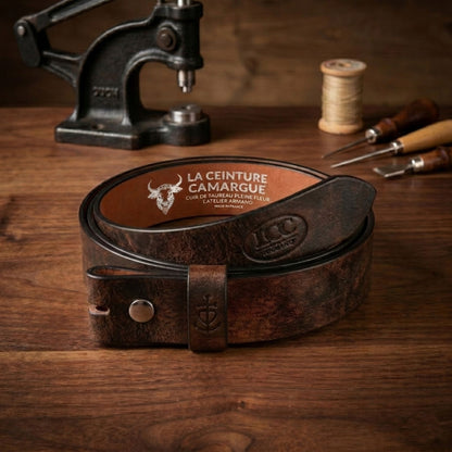Ceinture cuir fauve patiné 40 mm – Sans boucle