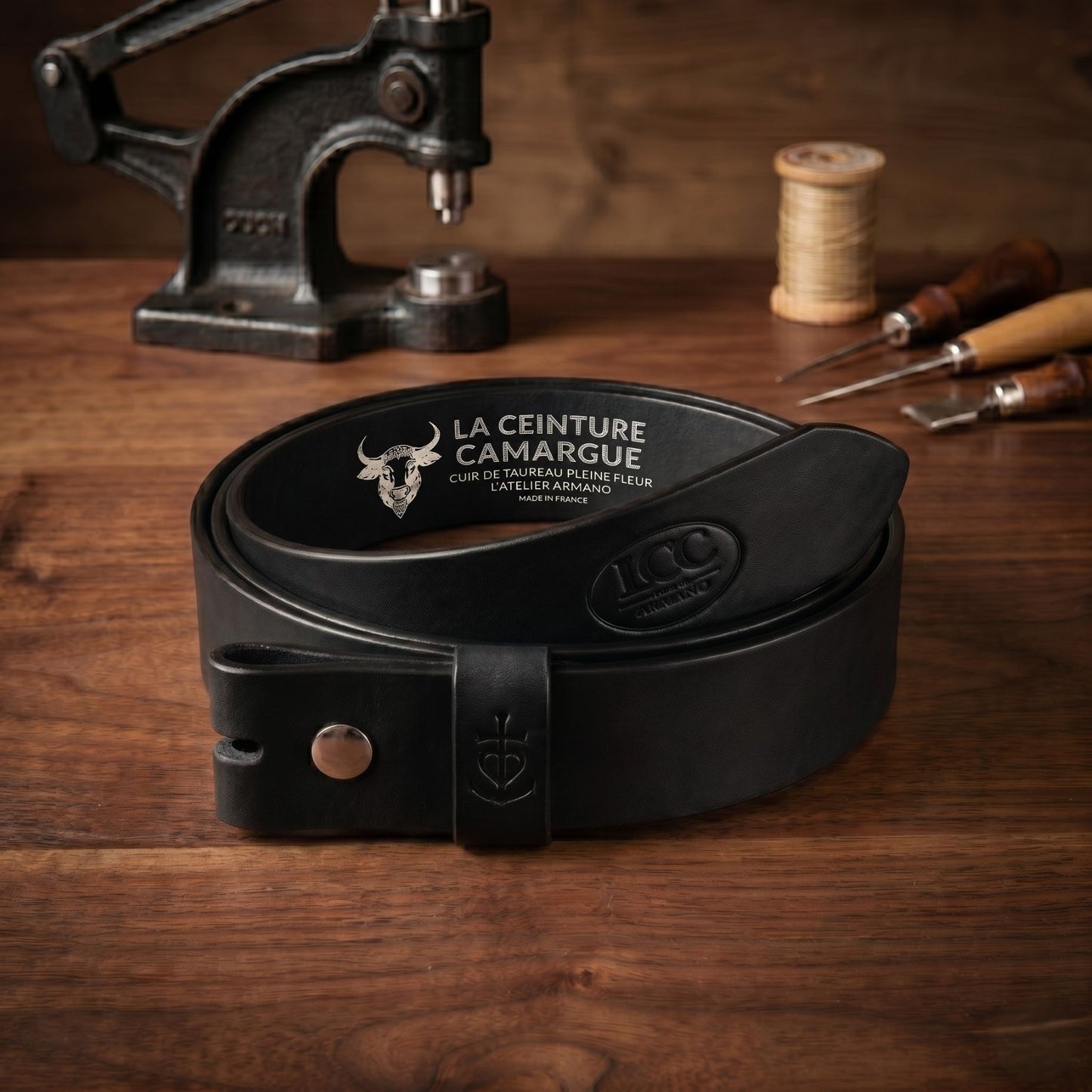 Ceinture cuir noir 40 mm – Sans boucle