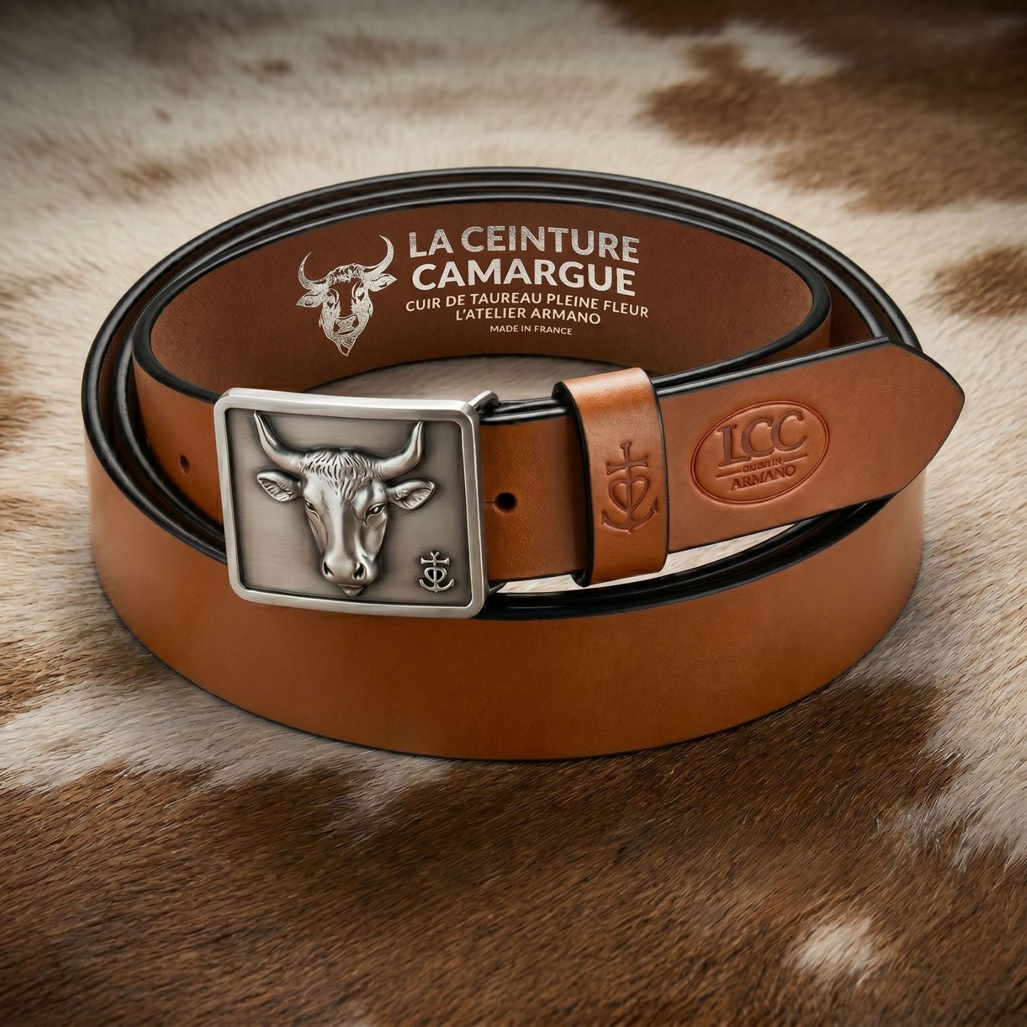 Ceinture Cuir Fauve Homme & Femme - Boucle Empreinte Argent | La Ceinture Camargue