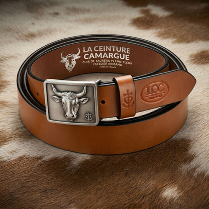 Ceinture Cuir Fauve Homme & Femme - Boucle Empreinte Argent | La Ceinture Camargue