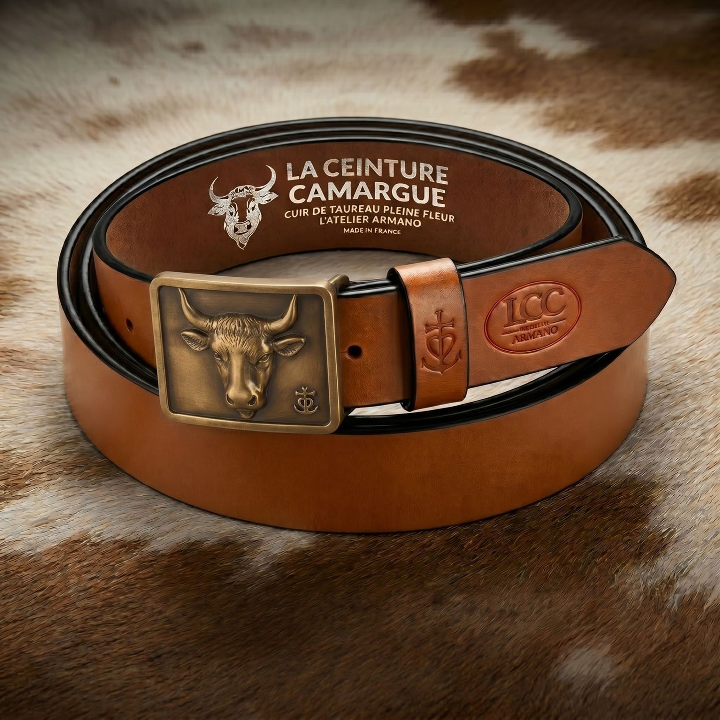 Ceinture Cuir Fauve Homme & Femme - Boucle Empreinte Bronze | La Ceinture Camargue