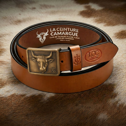 Ceinture Cuir Fauve Homme & Femme - Boucle Empreinte Bronze | La Ceinture Camargue